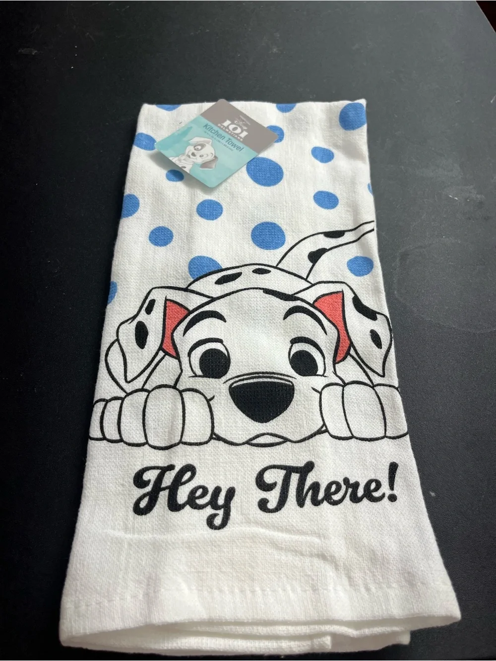 Disney White, Blue & Red Dalmatian 'Hey There!' Dog Kitchen Towel
